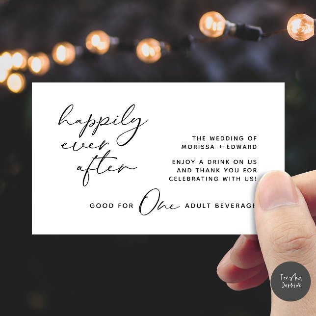 Drink Ticket, Adult Beverage, Modern Wedding Party Enclosure Card (Happily Ever After, Drink Ticket, Adult Beverage, Modern Wedding Party Enclosure Card White Black)