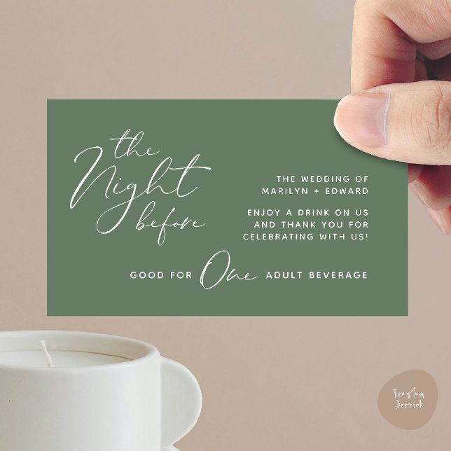 Drink Ticket, Adult Beverage, Modern Wedding Party Enclosure Card (The Night Before, Drink Ticket, Adult Beverage, Modern Wedding Party Enclosure Card Sage Green)