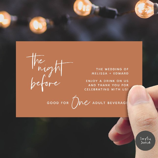 Drink Ticket Adult Beverage The Night Before Party Enclosure Card (Drink Ticket Adult Beverage The Night Before Modern Romantic Party Enclosure Card in Copper Brown)