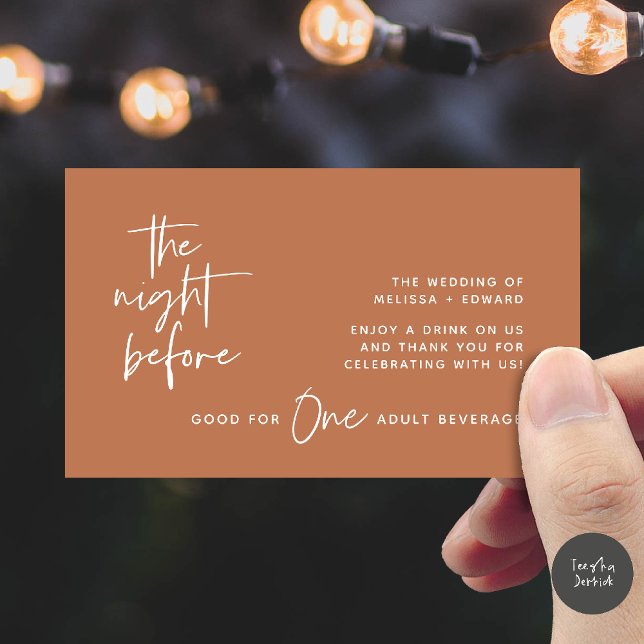 Drink Ticket Adult Beverage The Night Before Party Enclosure Card (Drink Ticket Adult Beverage The Night Before Modern Romantic Party Enclosure Card in Copper Brown)