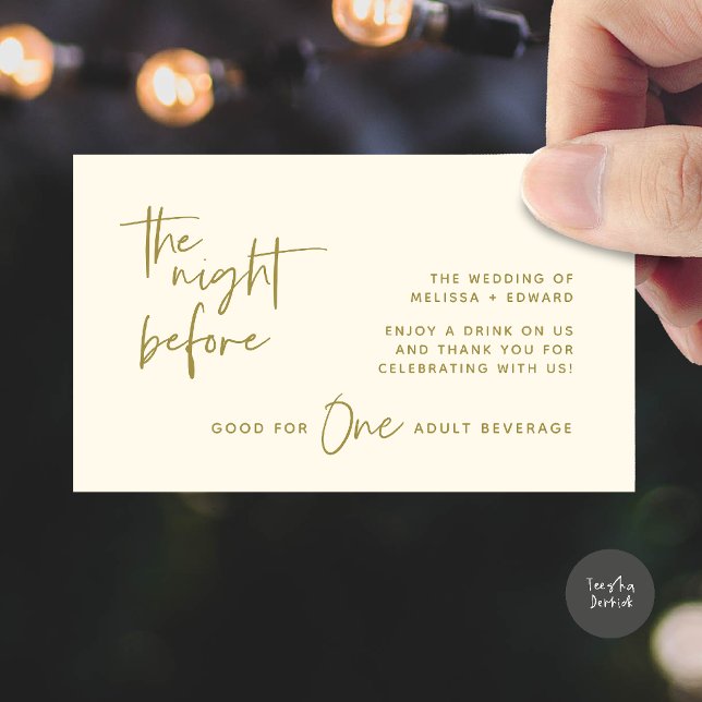 Drink Ticket Adult Beverage The Night Before Party Enclosure Card (Drink Ticket Adult Beverage The Night Before Modern Romantic Party Enclosure Card in Yellow Gold)