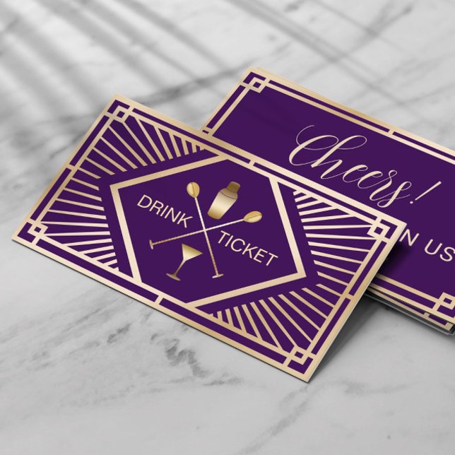 Drink Ticket Modern Purple Gold Free Drink Voucher (Creator Uploaded)