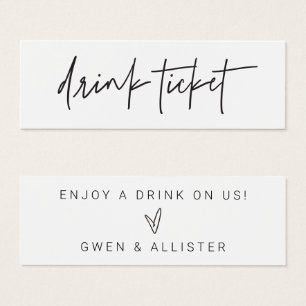 Drink Ticket Token Wedding Reception Bar Card