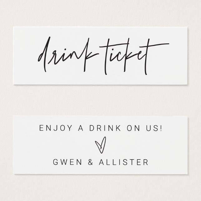 Drink Ticket Token Wedding Reception Bar Card (Front & Back)