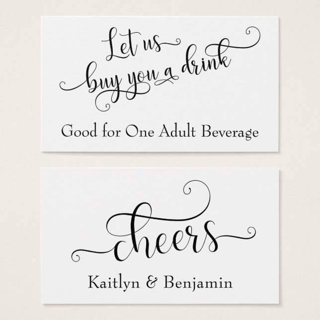 Drink Tickets | Black on White Script Typography (Front & Back)
