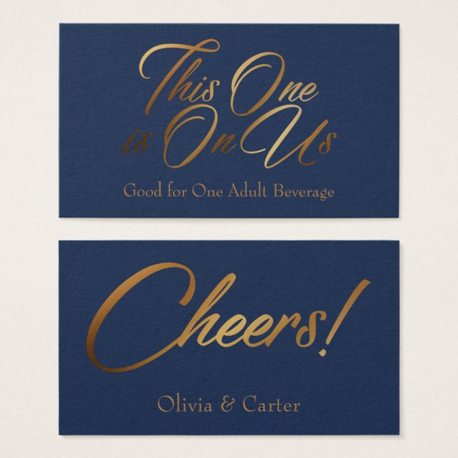 Drink Tickets, Bold, Elegant Gold Script on Navy (Front & Back)
