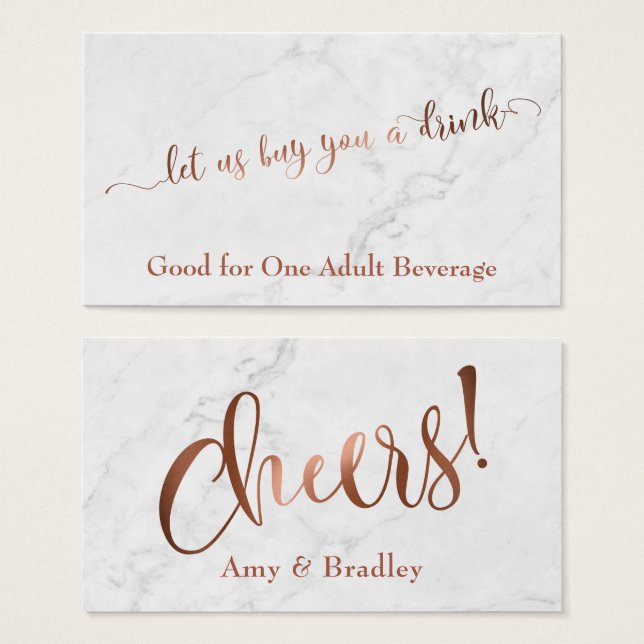 Drink Tickets | Copper Script over White Marble (Front & Back)