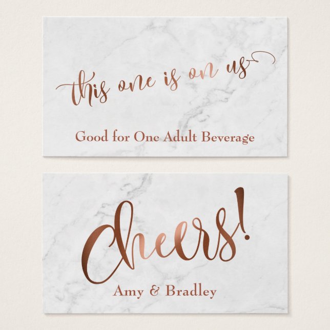 Drink Tickets | Copper Script w/ White Marble (Front & Back)