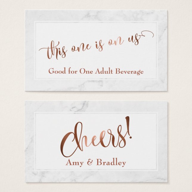 Drink Tickets | Copper Script w/ White Marble (Front & Back)