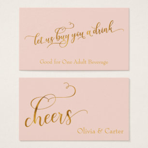 Drink Tickets, Elegant Faux-Gold Script on Blush