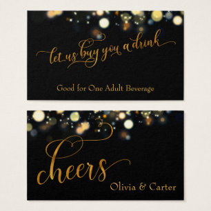 Drink Tickets, Elegant Gold Script & Bokeh