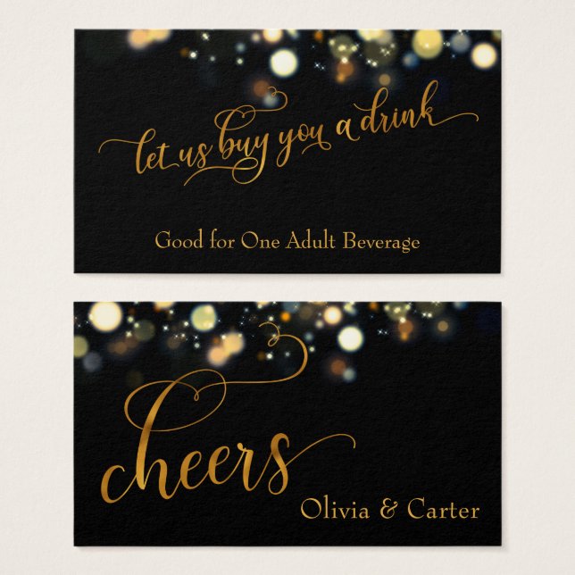 Drink Tickets, Elegant Gold Script & Bokeh (Front & Back)