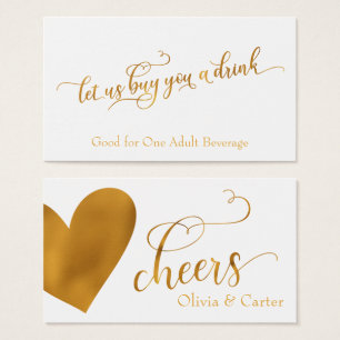 Drink Tickets, Elegant Gold Script & Heart