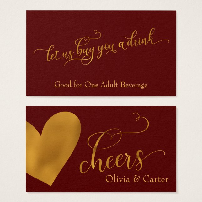 Drink Tickets, Elegant Gold Script & Heart (Front & Back)