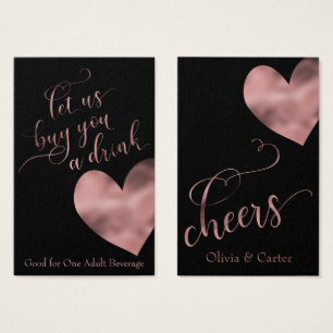 Drink Tickets, Elegant Rose Gold Script & Heart