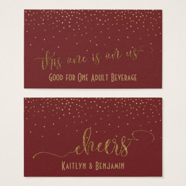 Drink Tickets, Faux Gold Glitter Confetti Burgundy (Front & Back)