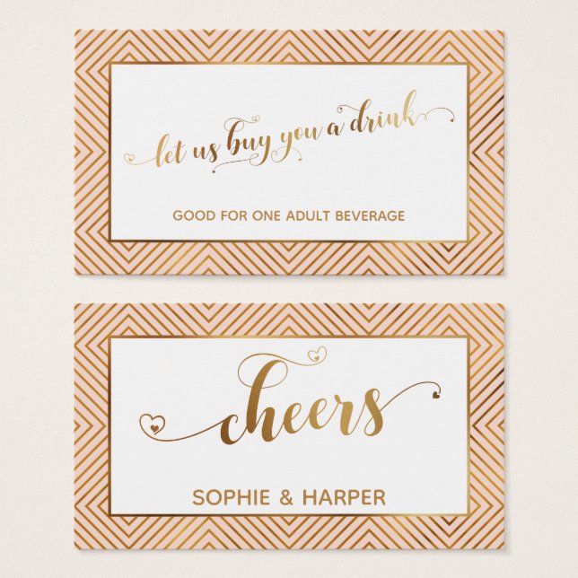 Drink Tickets, Gold Hearts Script, Diamonds, Blush (Front & Back)
