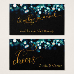 Drink Tickets, Gold Script & Teal Bokeh