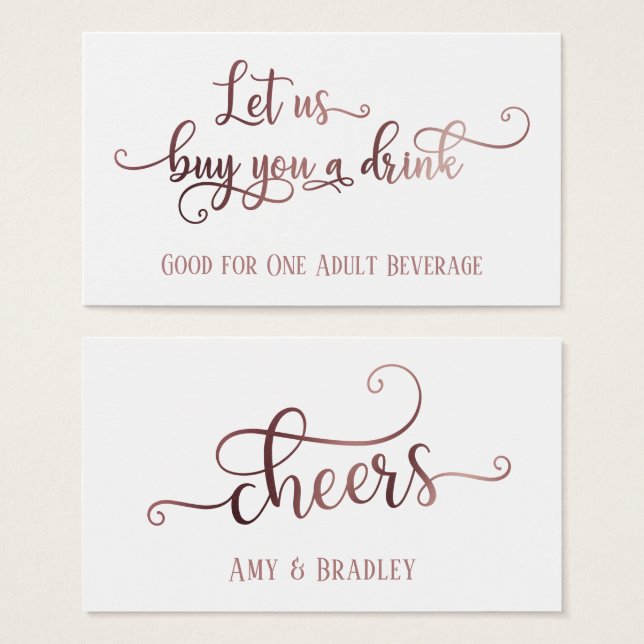 Drink Tickets | Rose Gold Script on Editable White (Front & Back)