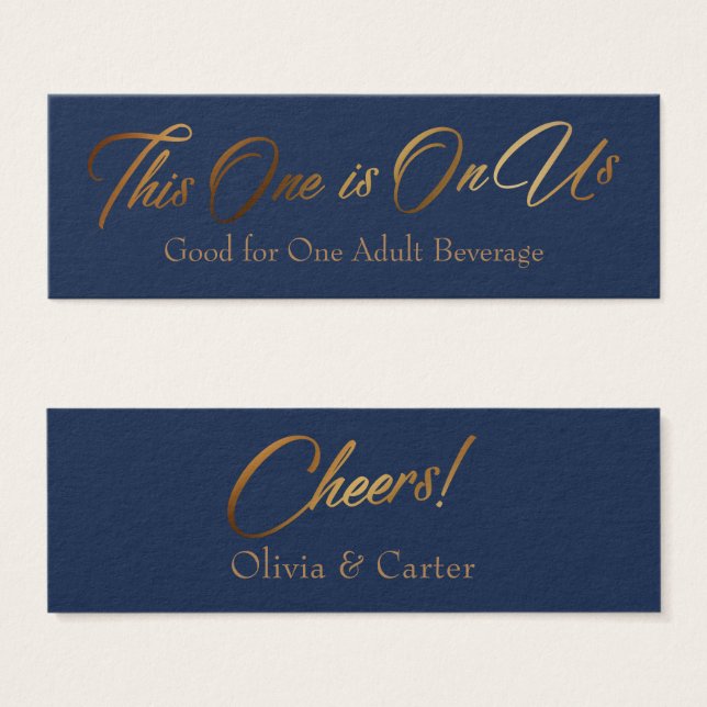 Drink Tickets, Slim, Elegant Gold Script on Navy (Front & Back)