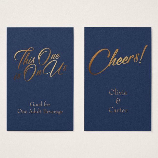 Drink Tickets, Slim, Elegant Gold Script on Navy (Front & Back)