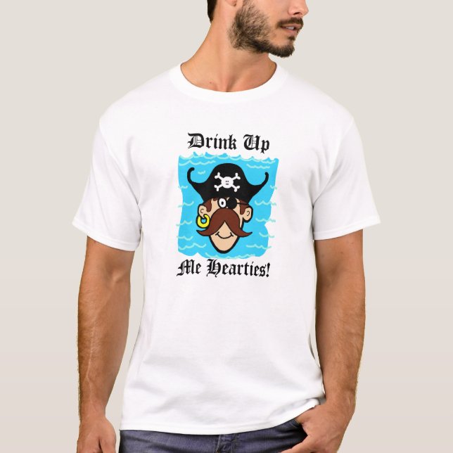 Drink Up Happy Pirate Cartoon T-shirt (Front)