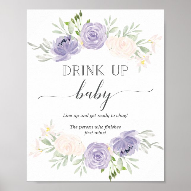 Drink Up Pastel Purple Bottle Baby Shower Game Poster (Front)