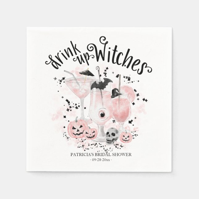  Drink up Witches Cocktail Halloween Bridal Shower Napkin (Front)