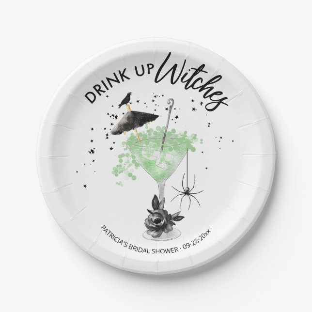  Drink up Witches Cocktail Halloween Bridal Shower Paper Plate (Front)
