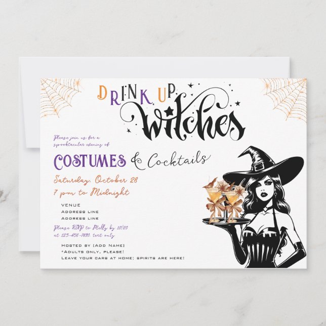 Drink Up Witches Costumes Cocktail Halloween Party Invitation (Front)