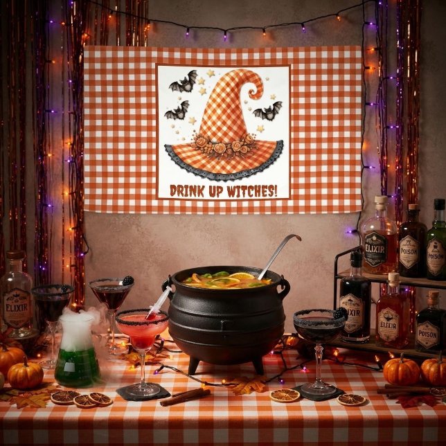 Drink Up Witches Gingham Halloween Witch Hat Banner (Creator Uploaded)