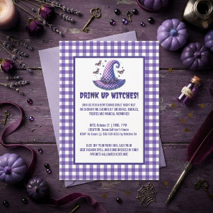 Drink Up Witches Gingham Witch Hat Halloween Invitation
