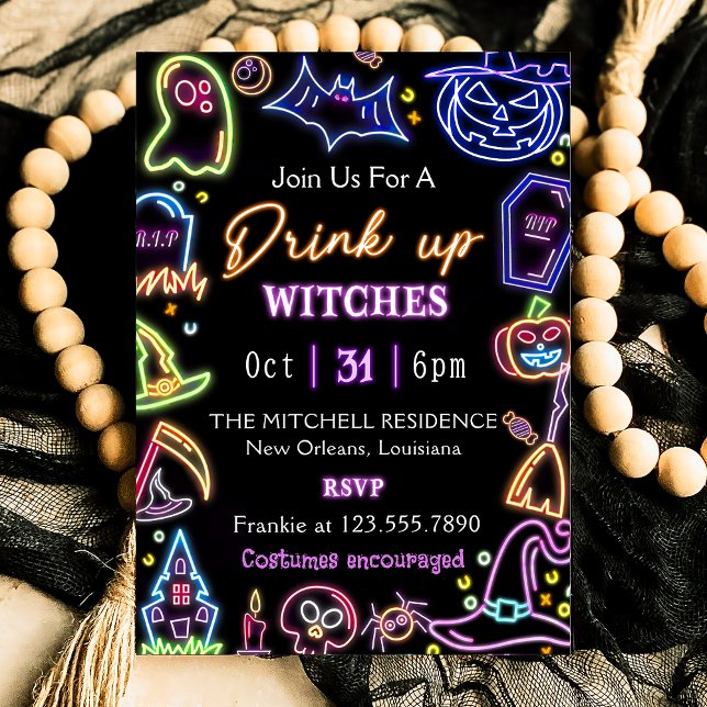 Drink Up Witches Glow Dark Halloween Party  Invitation (Creator Uploaded)