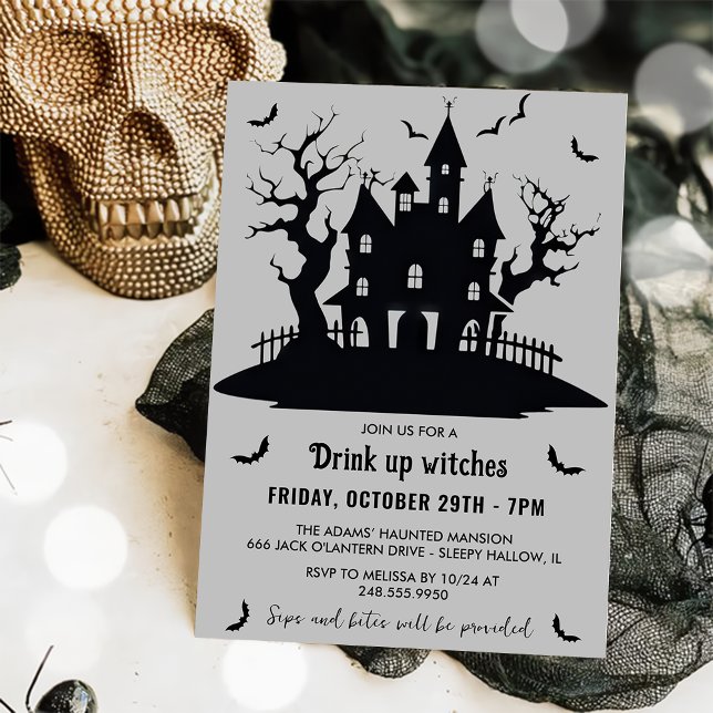 Drink up witches Grey Halloween Party  Invitation (Creator Uploaded)