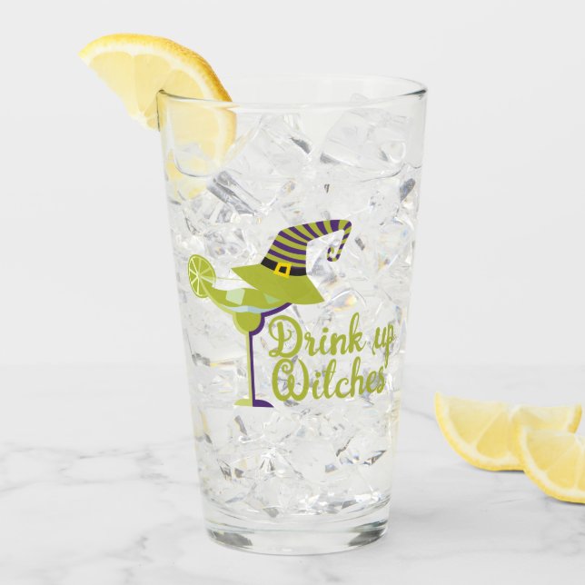 Drink up Witches Halloween Humour Glass (Front Ice)