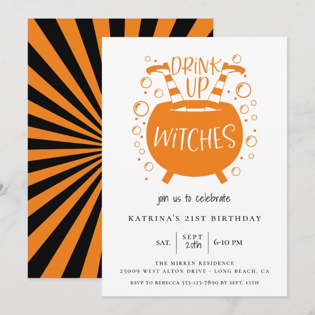 Drink Up Witches Halloween Theme Birthday Invitation (Front/Back)