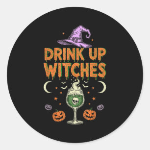 Drink Up Witches Purple Hat Funny Halloween Men Wo Classic Round Sticker