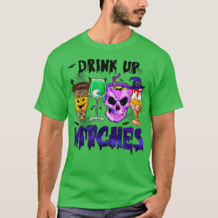 Drink Up Witches Retro Coffee Spooky Season Hallow T-Shirt