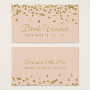 Drink Voucher Gold Faux Glitter Confetti Blush