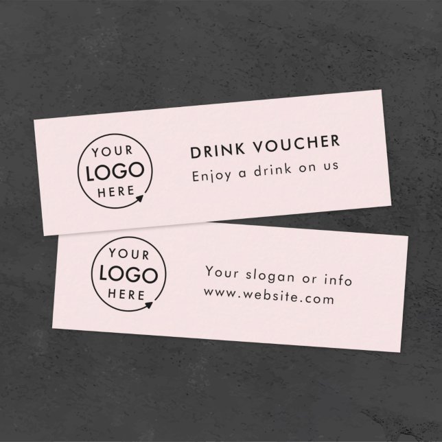 Drink Voucher | Pink Company Party Event Logo Card (Feminine pink company branded drinks vouchers for small business events & corporate launch parties.)