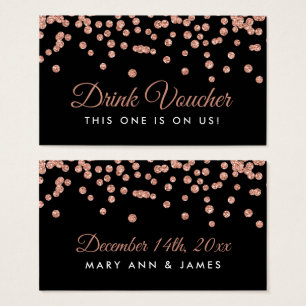 Drink Voucher Rose Gold Faux Glitter Confetti Blac