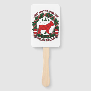 Drink Wine French Bulldog Dog Red Plaid Christmas  Hand Fan