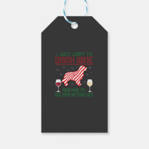 Drink Wine Hug Golden Retriever Christmas Gift Tags