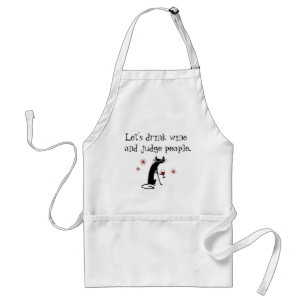 Drink Wine Judge People Funny Quote with Black Cat Standard Apron