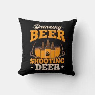 Drinking Beer And Hunting Deer Throw Pillow