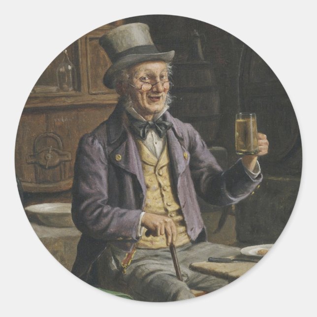 Drinking Beer Painting Classic Round Sticker (Front)