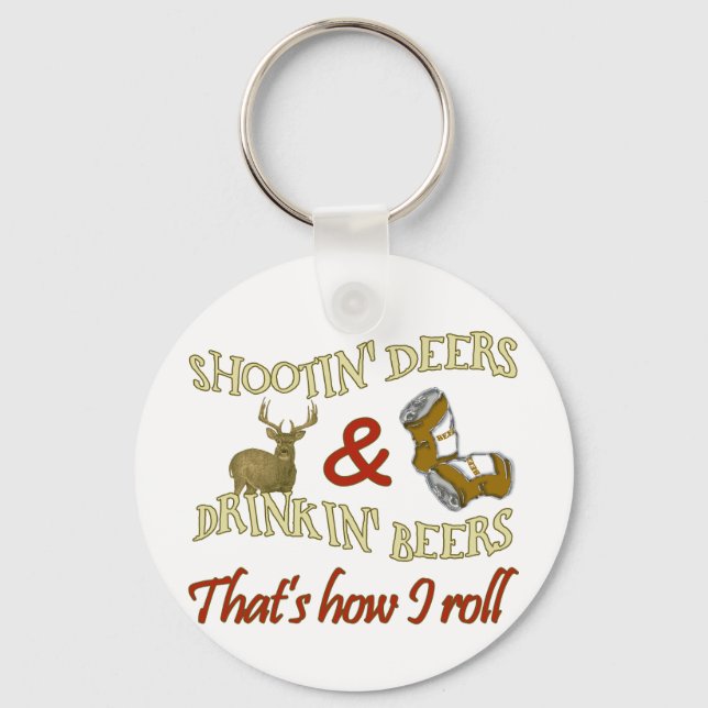 Drinking Beer Shooting Deer Keychain (Front)