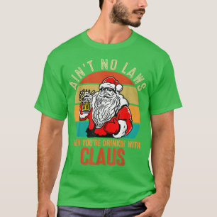 Drinking Beer With Santa Claus Funny Retro Vintage T-Shirt