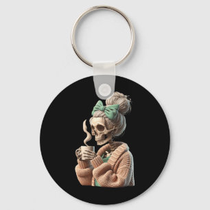 Drinking Coffee Skull Skeleton For Women Gift Coff Keychain