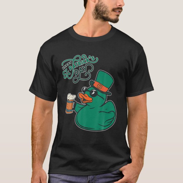 Drinking Duck St Patricks Day Rubber Duck Beer Ire T-Shirt (Front)